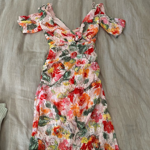 For Love and Lemons Beth Midi Floral Lace Dress in Pink - Picture 3 of 10